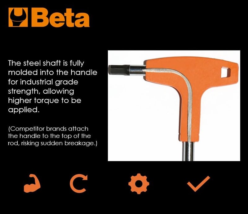 Beta 96T Metric T-Handle Hex Key Wrench 3.5mm | High Torque Ergonomic Allen Wrench with Dual Hex Tips | Drop Prevention Hole | Industrial Strength | Made in Italy - Image 2